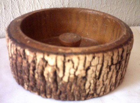 WOODTURNED BARK NUT BOWL - 6 1/2" IN DIAMETER - VINTAGE