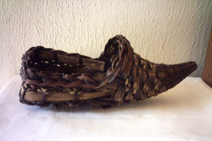 DARK WICKER CORNUCOPIA BASKET - HORN OF PLENTY - 13" LONG