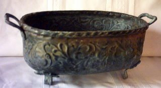 TIN OBLONG PLANTER/VASE WITH FEET & HANDLES VICTORIAN DESIGN