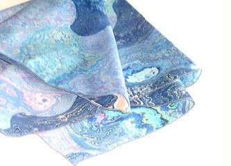 21" SQUARE BLUE "WATER" PRINT CREPE SCARF