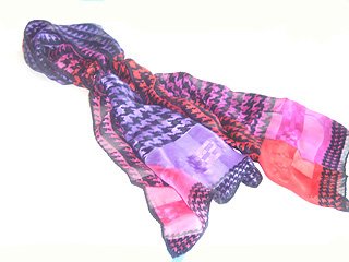 RED BLUE PURPLE ORANGE PINK HOUND'S TOOTH PRINT 100% SILK SCARF