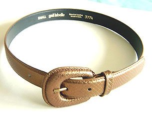 BRONZE METALLIC LEATHER SNAKE EMBOSSED BELT by GAIL LABELLE Small