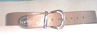 1 3/4" TAUPE COWHIDE BELT WITH SILVER BUCKLE, KEEPER, TIP Small