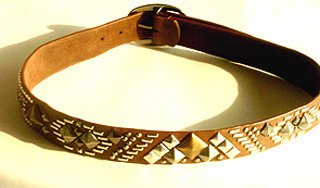 STUNNING 1.75" WIDE BROWN BELT WITH GOLD & SILVER STUDS Sz Small