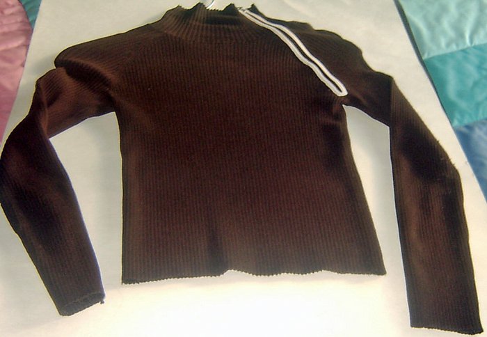 Brown SILK Blend Sweater White Shoulder Zipper Sm ++++