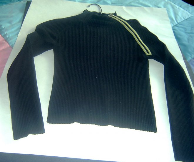Black SILK Blend Sweater Green Shoulder Zipper Sm ++++