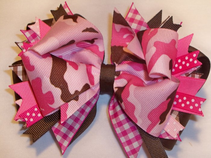 Boutique Hot Pink Camouflage Hair Bow