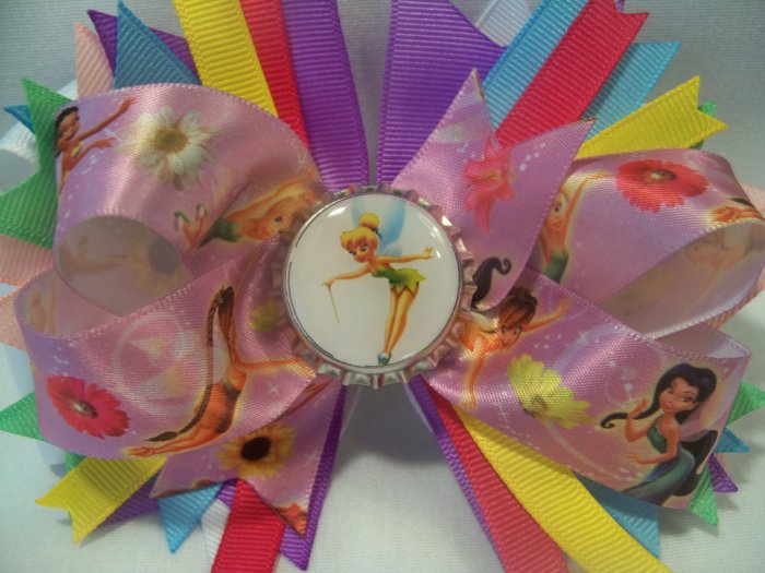Boutique Tinkerbell and Friends Bottle Cap Hair Bow