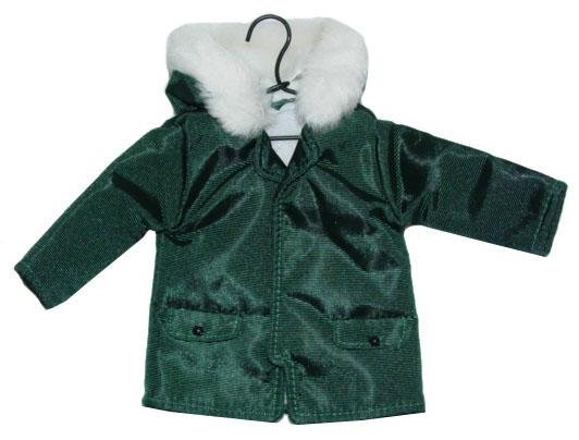 Green Parka Christmas Ornament w/ Faux Fur Trimmed Hood & Wire Hanger