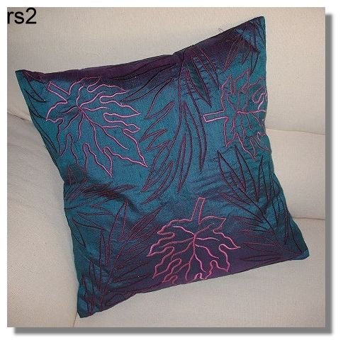 Blue Embroidered Raw Silk Cushion Cover ( rs 2) Set of two