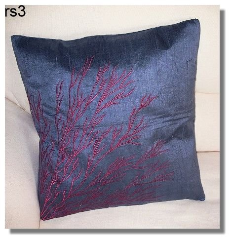 Ash ( dark gray ) Embroidered Raw Silk Cushion Cover ( rs 3) Set of two