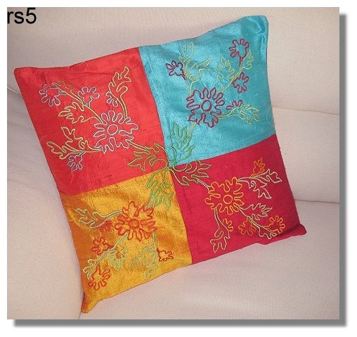 4 Colour ( orange, blue, red, yellow) Embroidered Raw Silk Cushion Cover ( rs 5) Set of two