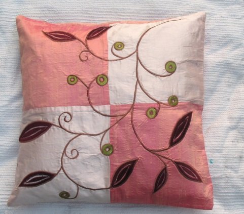 Pink and Salmon Pink Embroidered Raw Silk Cushion Cover ( rs 6) Set of two