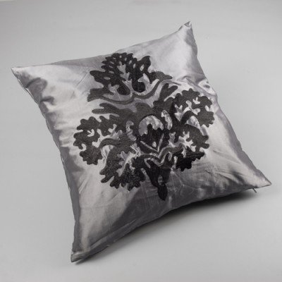 Gray and Black Damask Embroidered Cushion Cover
