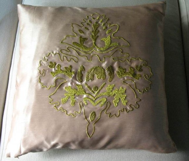 Gold Damask Embroidered Cushion Cover