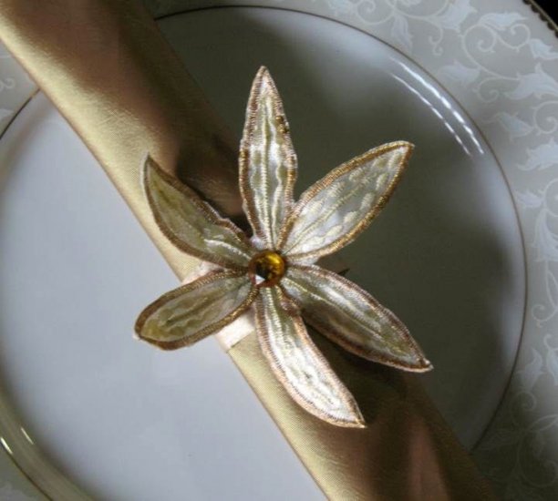Gold Flower Napkin ring and Gold Napkin ( set of 6)