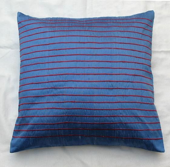 Simply luxury blue raw silk cushion cover with stripes rs 083