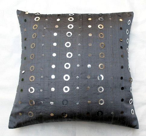 Sequin Sensation gray rawsilk cushion cover
