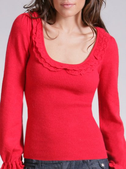 Arden B IvoryRuffle Scoop Neck Sweater Extra Small XS