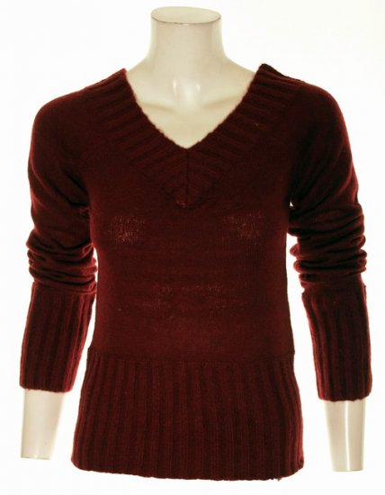 Red/Burgundy Ribbed V-Neck Sweater S M Medium L Large