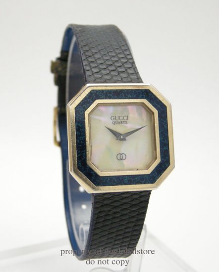 Vintage Gucci Blue Mother of Pearl Ladies Wrist Watch