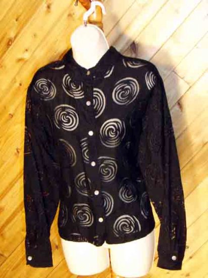 Chico's Black Spiral Burnout LS Top 2 M 10/12 CHICOS