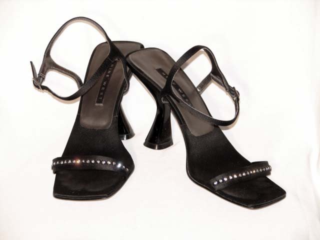 Nine West Black Rhinestone Dressy Sandal Shoe Heel 7M