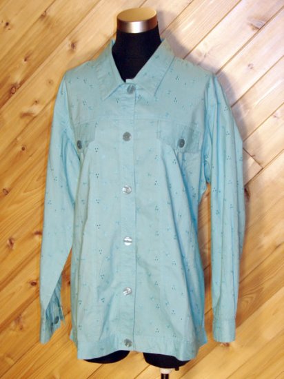 Ulla Popken Blue Floral/Eyelet Jacket Tunic Shirt 16/18
