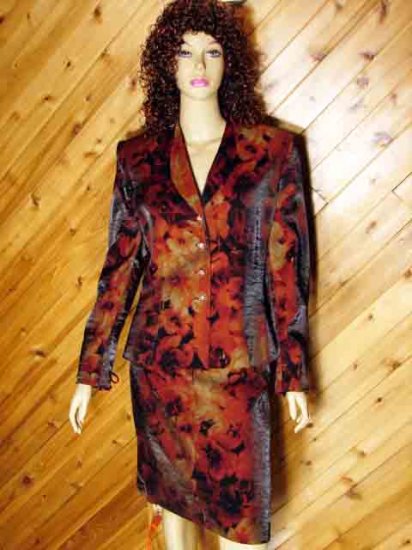 Lord Taylor Multi Earthtone Floral Skirt Suit Outfit 12