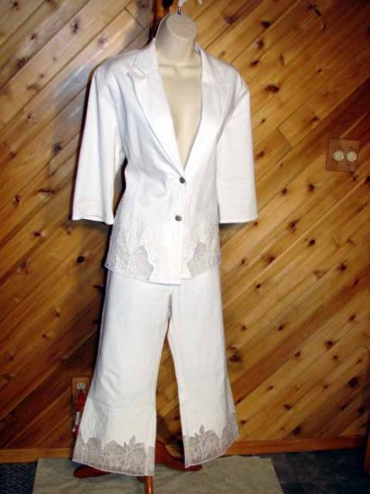 Passion White Cotton/Lycra 2 pc Pant Jacket Outfit 12
