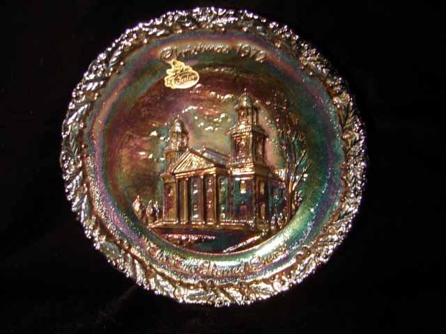 Fenton Carnival Glass Xmas 1972 Two Horned Church Plate