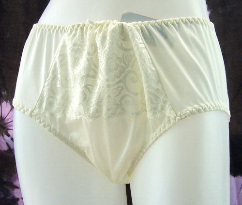 Free ship ~ Cream full briefs with lace nylon panties XL