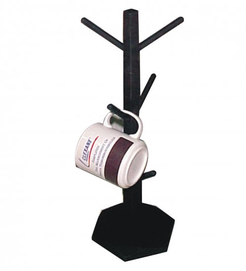 Wooden Mug Tree 6 pegs Black