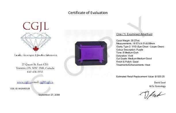 20.27 ct Natural Quartz Purple Amethyst $1525.00