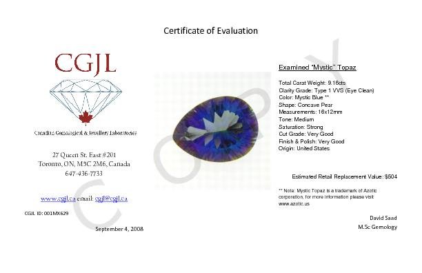 9.16 ct Genuine Rainbow Blue Mystic Fire Topaz $504.00