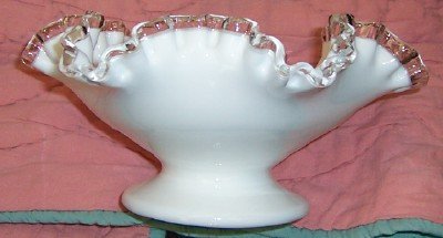 Vintage American Fenton Silver Crest Ruffled Bowl