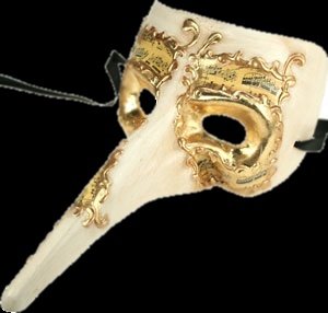 Elegant White & Gold Casanova Long Nose Masquerade Mask
