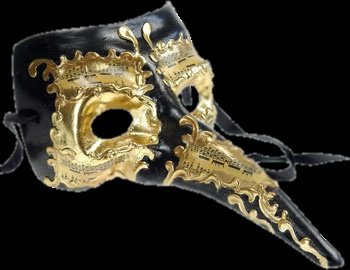 Black & Gold Long Nose Masquerade Mask