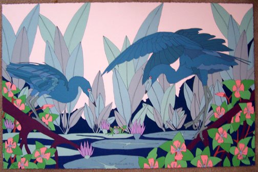 Dan Goad Two Herons with Frog Signed #'ed Art Print