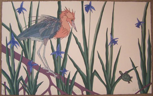 Dan Goad Reddish Egret Turtle Signed #'ed Art Print