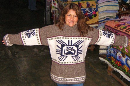 Ladies Grey Sweater Large Inka Symbol Pure Alpaca Wool