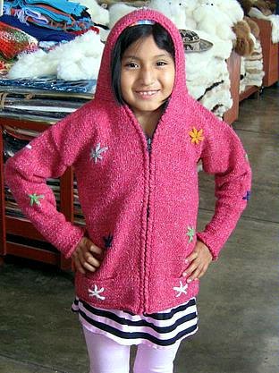 Pink hooded cardigan made of alpacawool