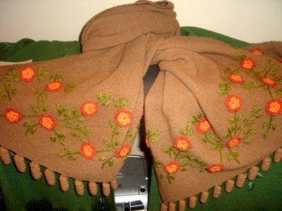 Embroidered brown shawl,wrap made of Alpaca wool