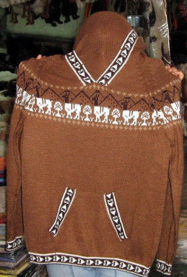 Ethnic peruvian hooded sweater,made of Alpacawool