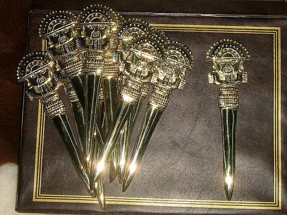10 bronze Inca priest tumi paper knife letter opener