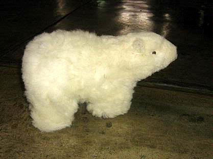 Fur polar bear figure, handmade of alpaca fur, soft toy