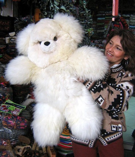 White fur Teddy baer, made of Alpaca fur, 31.5 Inches