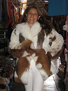 Brown white fur jacket of Babyalpaca pelt,outerwear