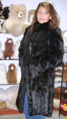 Black chinchilla fur long coat, unique outerwear