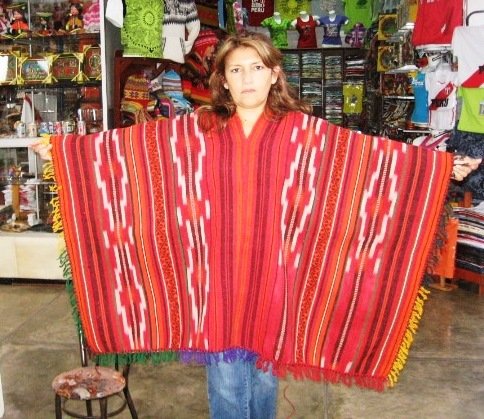Typical peruvian red Poncho, Alpacawool